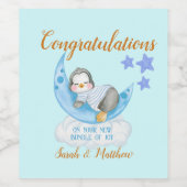 新生児ボーイおめでとうスリーピングペンギン ワインラベル (シングルラベル)