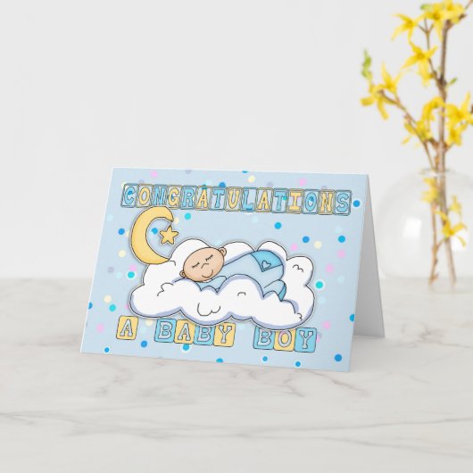新生児ボーイおめでとう カード (黄色い花)