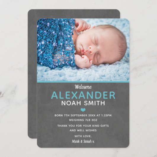 新生児ボーイの発表とサンキューカード サンキューカード (正面/裏面)