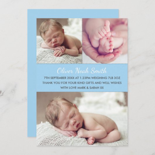 新生児ボーイの発表/サンキューカード サンキューカード (正面/裏面)