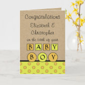 新生児ボーイビッグラブ素朴なオレンジグリーン カード (黄色い花)