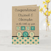 新生児ボーイビッグラブ素朴ベージュグリーン カード (黄色い花)