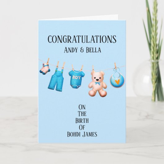 新生児ボーイブルーおめでとうカスタマイズ カード (正面)
