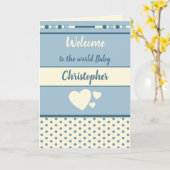 新生児ボーイブルーと名前歓迎クリーム カード (黄色い花)