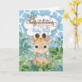 新生児ボーイブルーギラフェジャングルおめでとう カード (黄色い花)