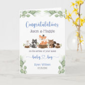 新生児ボーイブルーパーソナライズされたおめでとう カード (黄色い花)