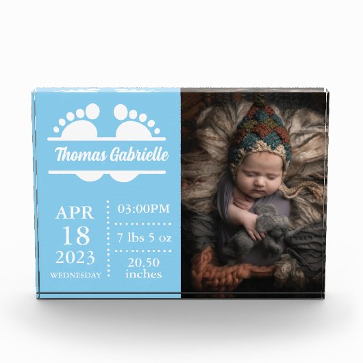 新生児ボーイブルー誕生統計Keepsakeフォトブロック フォトブロック (正面)
