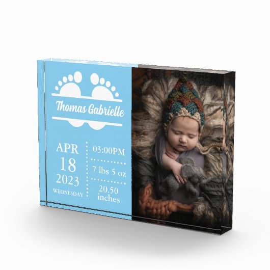 新生児ボーイブルー誕生統計Keepsakeフォトブロック フォトブロック (右)