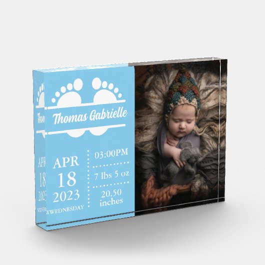 新生児ボーイブルー誕生統計Keepsakeフォトブロック フォトブロック (左)