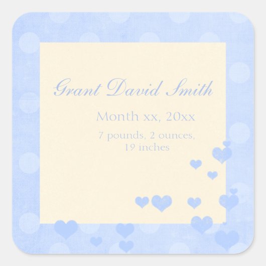 新生児ボーイ告知ステッカー スクエアシール (正面)