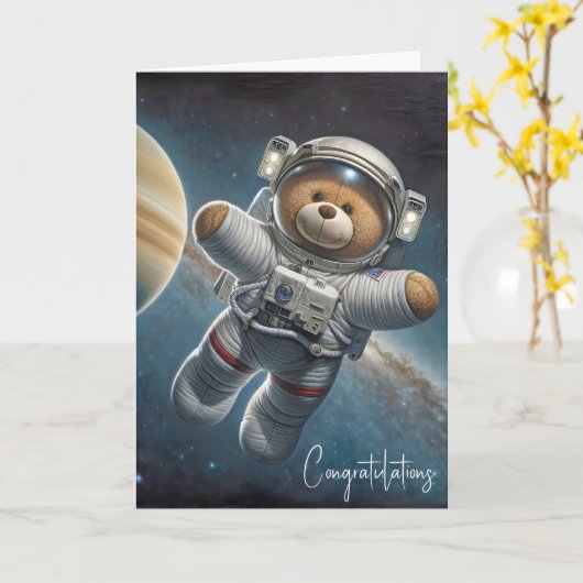新生児ボーイ宇宙飛行士テディベア カード (黄色い花)