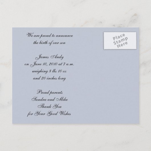 新生児ボーイ発表写真はがき 案内ポストカード (裏面)