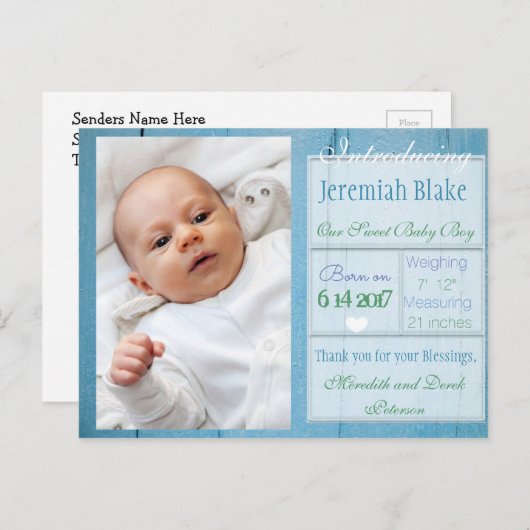 新生児ボーイ発表葉書のご紹介 案内ポストカード (正面/裏面)