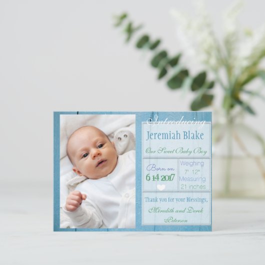 新生児ボーイ発表葉書のご紹介 案内ポストカード (スタンド正面)