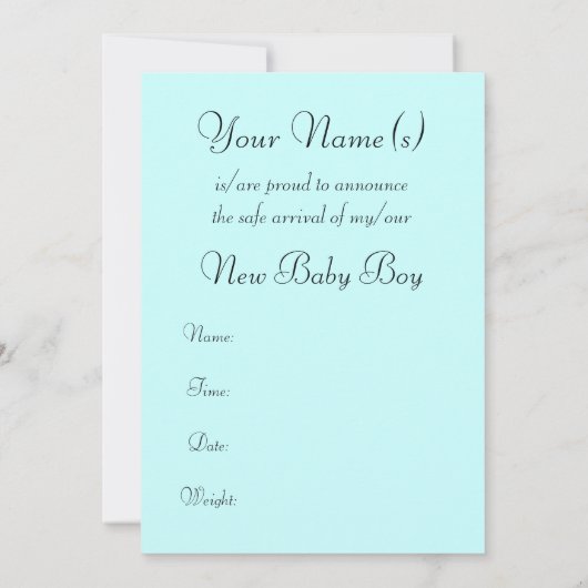 新生児ボーイ発表 – Cot Quilt 招待状 (裏面)