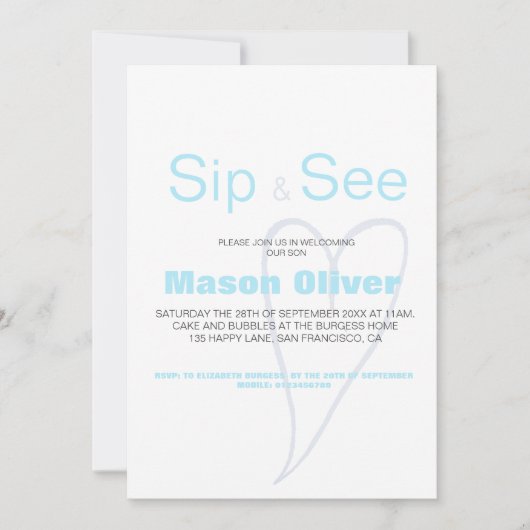 新生児ボーイsipと統計情報で表示 招待状 (正面)