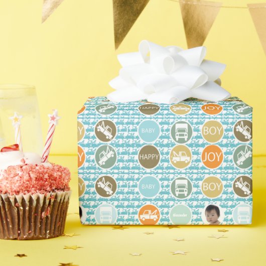 新生児ボーートートラックフォトラッピング紙 ラッピングペーパー (誕生日パーティー)