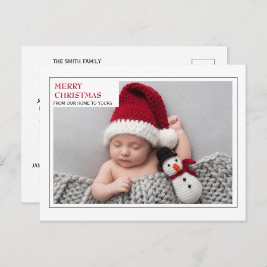 新生児モダンファミリー写真メリークリスマスメリークリスマス シーズンポストカード (正面/裏面)