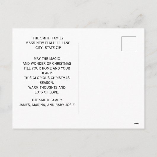 新生児モダンファミリー写真メリークリスマスメリークリスマス シーズンポストカード (裏面)