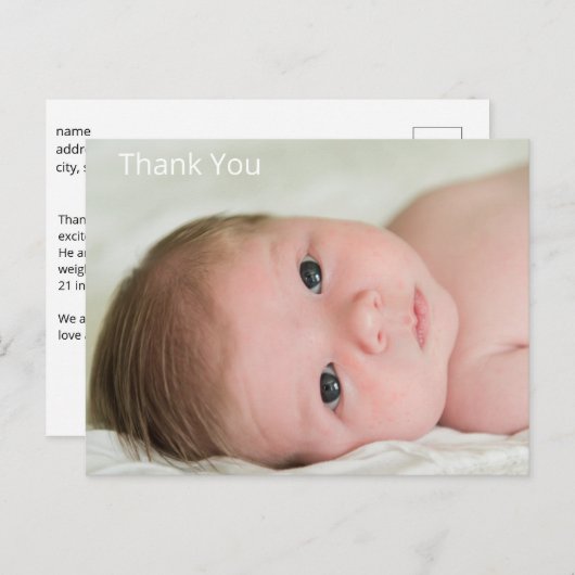 新生児モダン写真ありがとう ポストカード (正面/裏面)