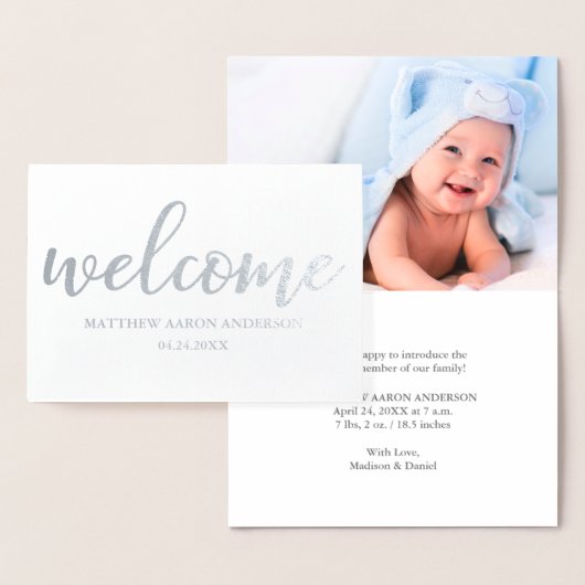 新生児モダン発表シルバー 箔カード (ディスプレー)