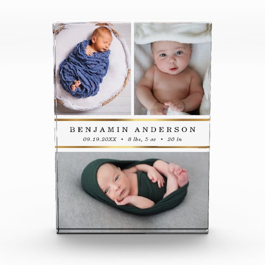 新生児モダン誕生統計フォトコラージュ フォトブロック (正面)