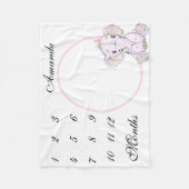 新生児乳児マイルストーンかわいいピンクの象の写真 フリースブランケット (正面)