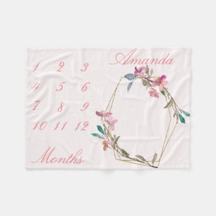 新生児乳児マイルストーンさくらんぼブロッサム金ゴールド地域 フリースブランケット