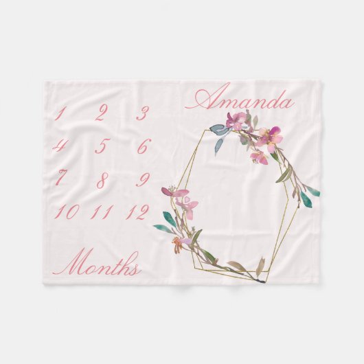 新生児乳児マイルストーンさくらんぼブロッサム金ゴールド地域 フリースブランケット (正面(横))