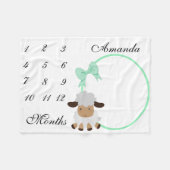 新生児乳児マイルストーングリーンボーイガールラム フリースブランケット (正面(横))