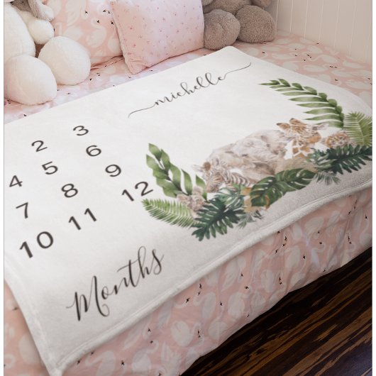 新生児乳児マイルストーンジャングルアニマルキープサケ フリースブランケット