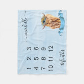 新生児乳児マイルストーンハイランドカウブルー フリースブランケット (正面)