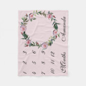 新生児乳児マイルストーンバラリースピンク写真 フリースブランケット (正面)