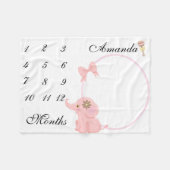 新生児乳児マイルストーンピンクエレファントピンク写真 フリースブランケット (正面(横))