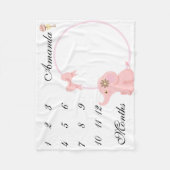 新生児乳児マイルストーンピンクエレファントピンク写真 フリースブランケット (正面)