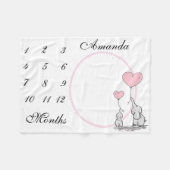 新生児乳児マイルストーンピンクエレファントピンク写真 フリースブランケット (正面(横))