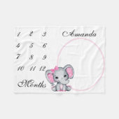 新生児乳児マイルストーンピンクエレファントピンク写真 フリースブランケット (正面(横))