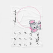 新生児乳児マイルストーンピンクエレファントピンク写真 フリースブランケット (正面)