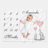 新生児乳児マイルストーンピンクエレファントピンク写真 フリースブランケット