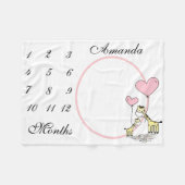 新生児乳児マイルストーンピンクキリン写真 フリースブランケット (正面(横))