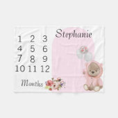 新生児乳児マイルストーンピンクテディベア フリースブランケット (正面(横))