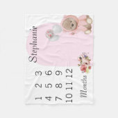 新生児乳児マイルストーンピンクテディベア フリースブランケット (正面)