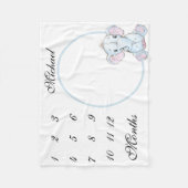 新生児乳児マイルストーンブルーエレファントフォト フリースブランケット (正面)