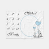 新生児乳児マイルストーンブルーエレファントフォト フリースブランケット (正面(横))