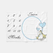 新生児乳児マイルストーンブルーキリン写真 フリースブランケット (正面(横))