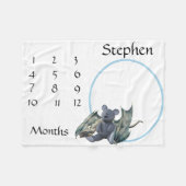 新生児乳児マイルストーンブルードラゴンテディベア フリースブランケット (正面(横))