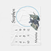 新生児乳児マイルストーンブルードラゴンテディベア フリースブランケット (正面)