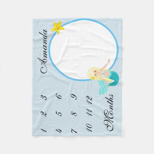 新生児乳児マイルストーンマーメイドキープサケ写真 フリースブランケット (正面)