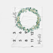 新生児乳児マイルストーンユーカリリース離れ フリースブランケット (正面)