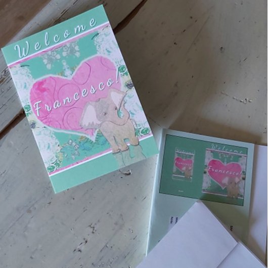 新生児付き/象折りグリーティングカード カード